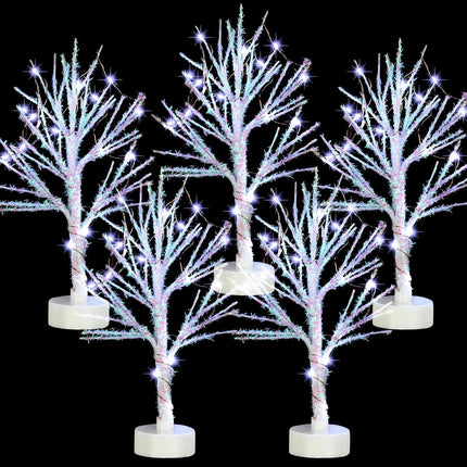 Jetec 5 Pcs Christmas Village Trees with LED Light Christmas Village Accessories White Christmas Tree Artificial Xmas Mini Bare Branch Tree for Winter Christmas Decoration 5.9 Inch 7.9 Inch(Modern)