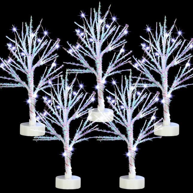 Jetec 5 Pcs Christmas Village Trees with LED Light Christmas Village Accessories White Christmas Tree Artificial Xmas Mini Bare Branch Tree for Winter Christmas Decoration 5.9 Inch 7.9 Inch(Modern)