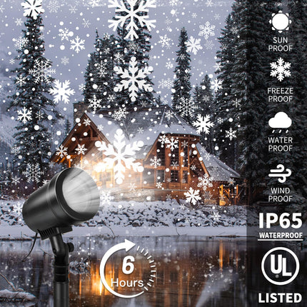 Christmas Snowflake Projector Light Outdoor, Waterproof Christmas Laser Lights with Four Patterns, Snowfall Led Projector Lights for Xmas Indoor Home Party Garden Patio