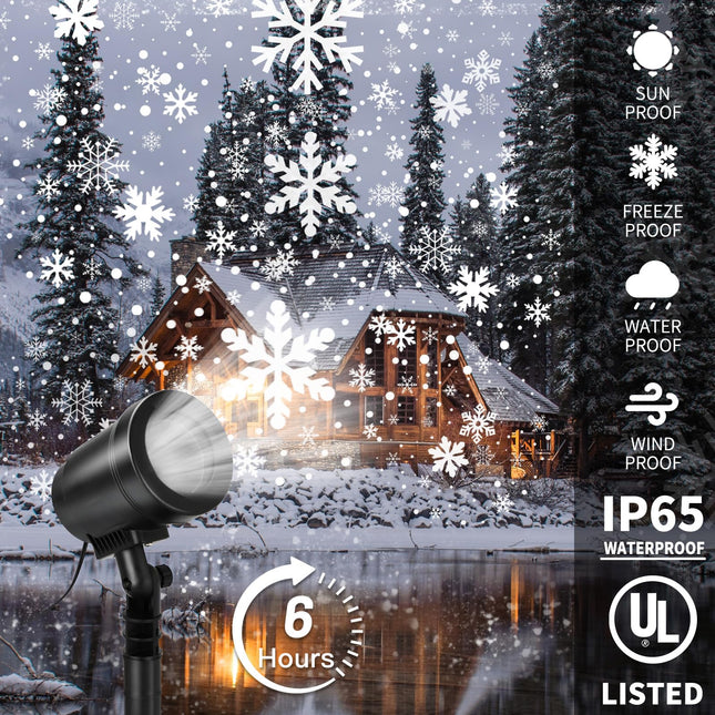 Christmas Snowflake Projector Light Outdoor, Waterproof Christmas Laser Lights with Four Patterns, Snowfall Led Projector Lights for Xmas Indoor Home Party Garden Patio
