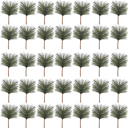 TIHOOD 35PCS Artificial Green Pine Needles Branches -Small Pine Twigs Stems Picks-Fake Greenery Pine Picks for Christmas Garland Wreath Embellishing and Home Holiday Garden Decoration