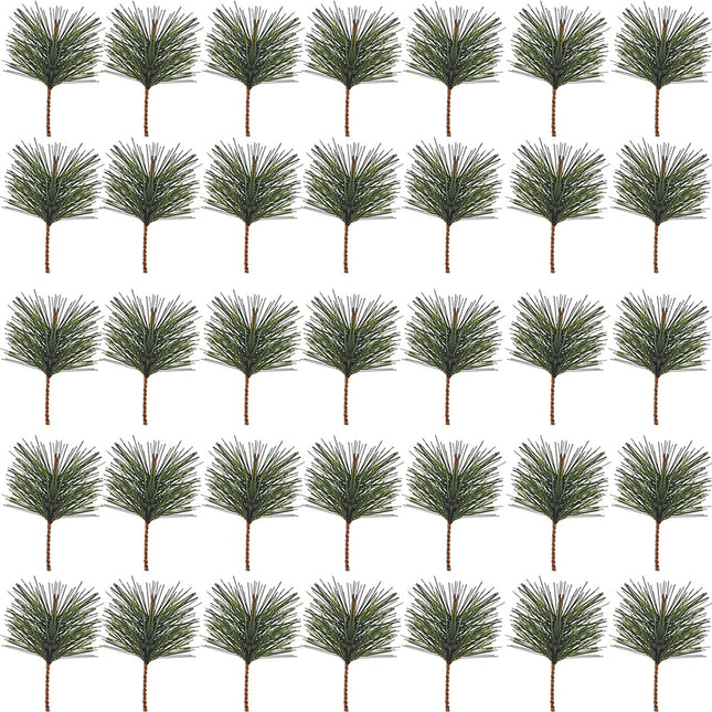 TIHOOD 35PCS Artificial Green Pine Needles Branches -Small Pine Twigs Stems Picks-Fake Greenery Pine Picks for Christmas Garland Wreath Embellishing and Home Holiday Garden Decoration
