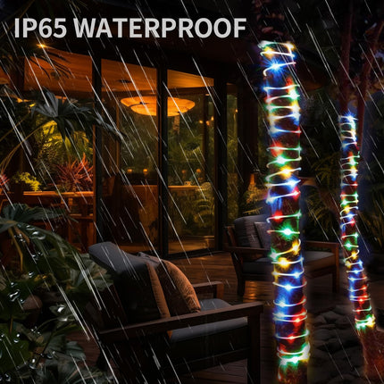 2 Pack Solar Rope Lights Outdoor Waterproof,200 LED 33ft Garden Lights with 8 Modes, Waterproof Led Rope Lights for Christmas Xmas Bedroom Patio Garden Yard Tree Wedding Trampoline and Holiday Decor