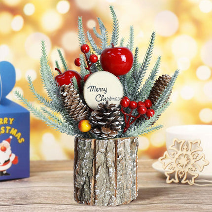 Mini Tabletop Christmas Tree Small Artificial Christmas Tree for Desk Xmas Trees with Pine Cones Red Christmas Ornaments Christmas Table Centerpieces for Holiday Party Home Office Decorations