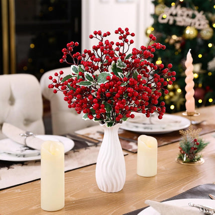 SHACOS 6pcs 14" Red Berry Stems Christmas Holly Berry Branches Green Leaves Stems for Vases Red Berry Picks Xmas s Christmas Tree Decoration Wreath Ornaments DIY Crafts Holiday Home Decor