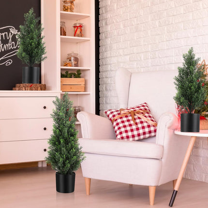 Riceshoot 4 Pcs Artificial Topiary Trees Artificial Cedar Trees UV Resistant Potted Faux Trees Plants Fake Shrub Trees Plastic Green Pine for Porch Garden Office Front Door Indoor Decor (1.5ft,2ft)