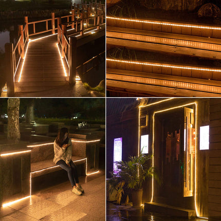 d 19.6FT 180 LED Solar Powered LED Strip Lights, Stairs Step Lights Outdoor Waterproof, 8 Lighting Mode Auto ON/Off Light Strips for Christmas Gazebo Canopy Pool Stairs Porch Coop(Warm White)