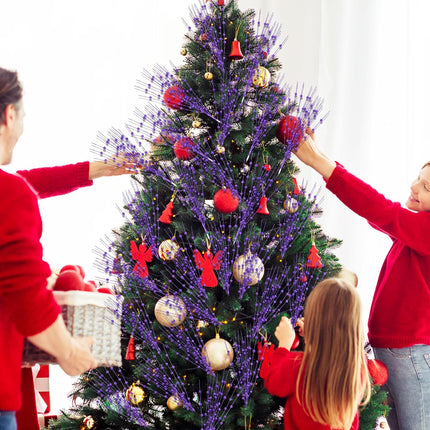 Geosar 30 Pcs Christmas Artificial Glitter Berry Stem Decorations Bead Sticks Pick 17 Inch Xmas Ornaments Glittery Twigs for Christmas Tree Halloween Wreath Vase Filler Home Decor(Purple)