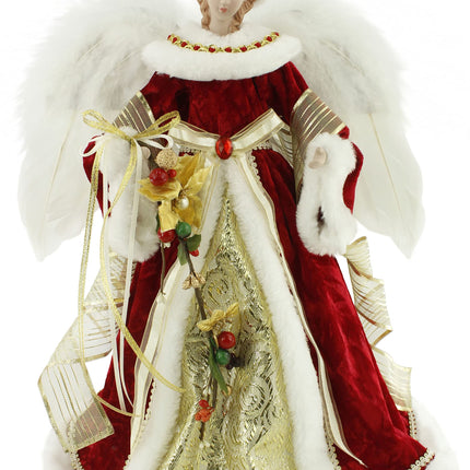 Windy Hill Collection 14" Inch Standing Red Floral Angel Christmas Tree Topper or Table Top 416570