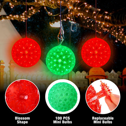 6 Pcs 5.5 in Christmas Starlight Sphere 100 LED Lighted Sphere Balls Christmas Hanging Ball Light with Stackable Plug for Trees Xmas Party Weddings Porches Indoor Outdoor Decor(Red, Green)