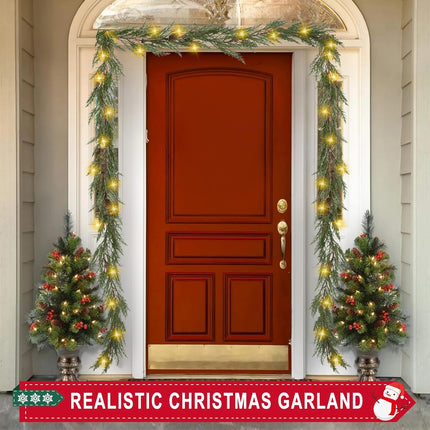 6 Ft Realistic Garland Christmas Decorations with Lights, Prelit Christmas Tree Garland with Pine Cones,Lighted Christmas Garland, Christmas Garland for Mantle, Prelit Garland Thanksgiving Indoor