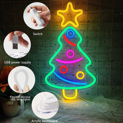 Christmas Tree Neon Sign, Xmas Trees LED Neon Signs for Wall Decor Art, USB Powered Acrylic Neon Lights for Bedroom Kids' Room Home Decoration Man Cave Birthday Bar Wedding Party Decorations
