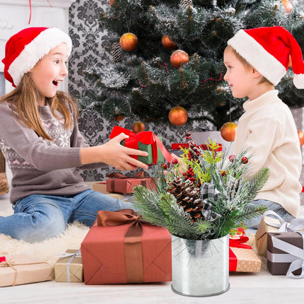 Small Christmas Tree Artificial Potted with Pinecones Berries Christmas Centerpiece Table Decorations, Christmas Flower Arrangements for Indoor Home Fireplace Mantel Xmas Decor
