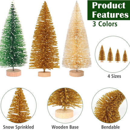 Desktop Miniature Pine Tree Tabletop Christmas Tree Small Pine Tree Decor Christmas Tree Toppers 30pcs(Silver/Gold/Green 30pcs)