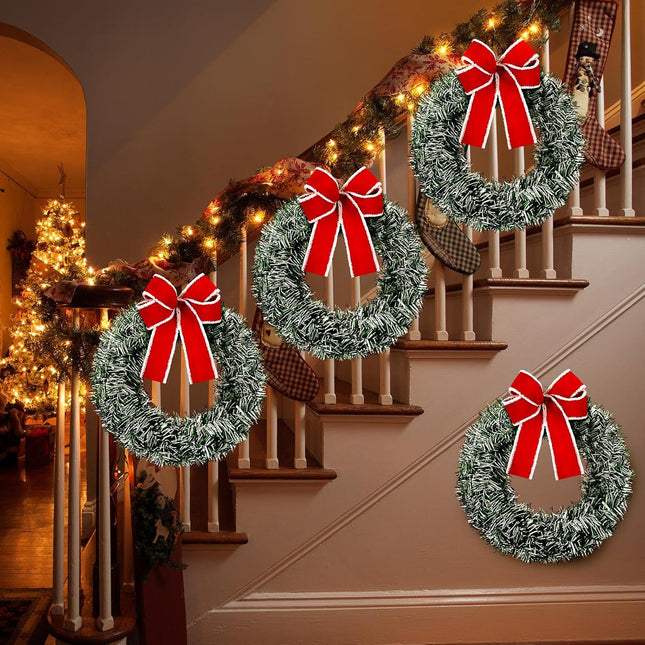 Hotop 12 Pcs Christmas Wreath 14 Inch with Red Bow Artificial Pine Wreaths Small Christmas Kitchen Cabinet Garlands Wreaths Farmhouse Xmas Home Decor for Indoor Outdoor Holiday Wall Window Decor