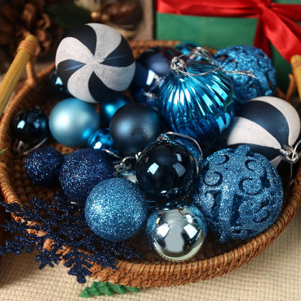 HAKACC 100PCS Christmas Ball Ornaments, Shatterproof Christmas Tree Ornaments Blue Baubles Snowflakes Hanging Ornaments for Xmas Tree Wreath Christmas Party Wedding
