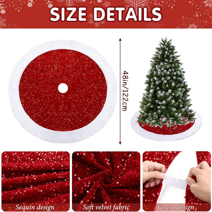 TOCHGREEN Sequin Christmas Tree Skirt 48inches Sparkly Tree Skirts with White Faux Fur Plush Tree Mat for Xmas Tree Holiday Winter Home Party Christmas Halloween Thanksgiving Decoration