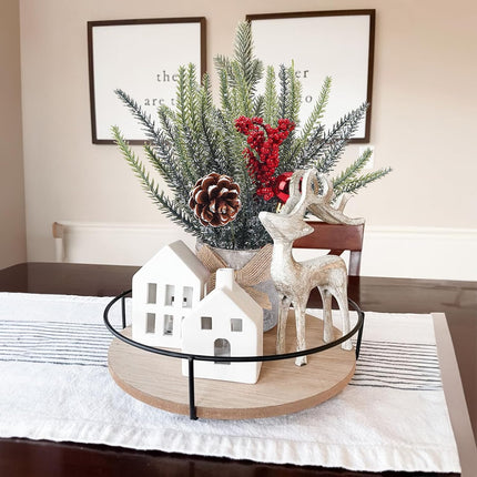 HUAESIN Small Christmas Table Decorations 9.4 Inch Tabletop Mini Christmas Centerpiece Potted Christmas Tree with Pinecones and Berries, Xmas Fake Plants for Tables Home Mantel Holiday Decor, 3 Pack