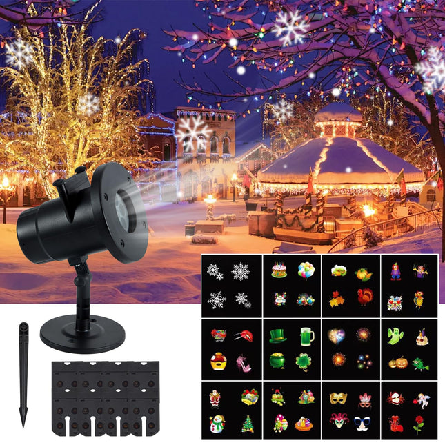 Christmas Projector Lights Outdoor(Modern), Waterproof IP65 8W Indoor LED Projector, 12 Slides Holiday Lights Party Outdoor Garden Villa Apartment Kids Room Night Light