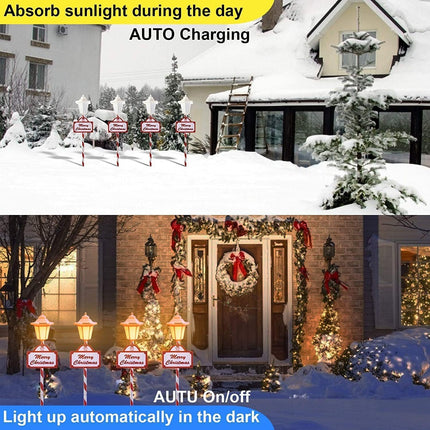 Christmas Pathway Lights Outdoor - 4 Pack Flickering Flame Solar Candy Stake Lights Waterproof Solar Landscape Lights for Christmas Garden, Patio, Yard Driveway Decoration(White)