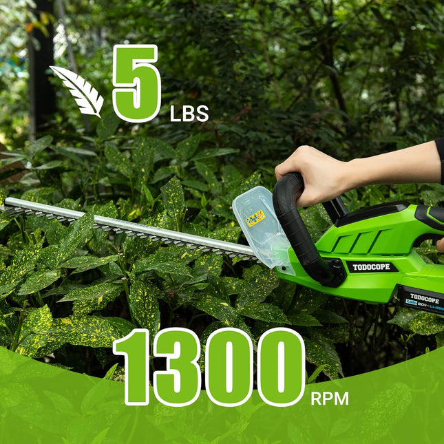 TODOCOPE 20V Cordless 23 Inch Quick Charge 2.0AH Battery Powered Hedge Trimmer, Dual-Action Blade, 5/8" Cutting Capacity & 5 lbs Lightweight Electric Bush Trimmer, Green, (TDC-CHT20)