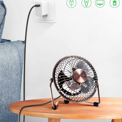 Xasla 4 Inch Small Usb Desk Fan, Mini Quiet Fan With Metal Construction Strong Airflow 360°Adjustable Tilt Angle, Personal Coolin