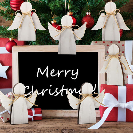Christmas Wooden Angel Ornaments Farmhouse Christmas Ornaments Xmas Angels Rustic Christmas Decorations White Christmas Ornaments for Christmas Tree Home Decoration (8)