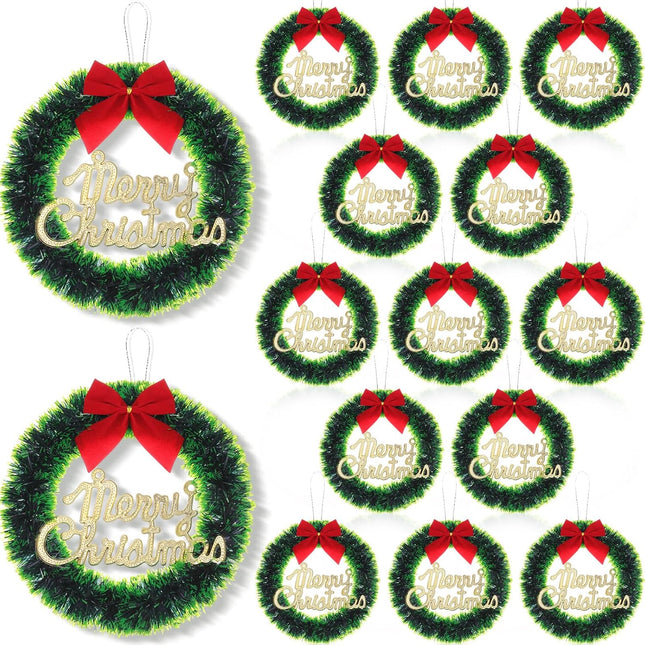 Jenaai 24 Pcs Christmas Wreath for Front Door 10" Artificial Christmas Wreath with Red Bow Hanging Winter Crafts for Indoor Outdoor Home Window Wall Holiday Decoration s (Green)
