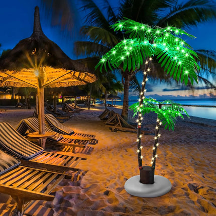 7FT Artificial Lighted Palm Tree, Light Up Tropical Fake Palm Tree for Indoor, Outdoor, Christmas, Hawaiian, Jungle, Home Party, Pool, Beach, Patio Decor