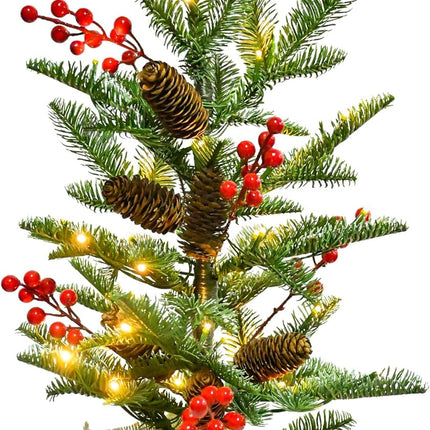 2FT Pre-lit Mini Christmas Tree with 30 LED Lights, Battery-Operated Tabletop Tree with Timer, Pine Cones & Berries – Ideal for Party Decorations and Holiday Décor