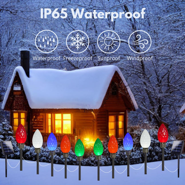 IDEAALS 10 Pack Jumbo Multicolor Solar C9 Christmas Lights Outdoor，LED Solar Pathway Lights Waterproof, Strawberry Lights Christmas Decorations Outdoor for Walkway Party Patio Garden Lawn Yard Decor