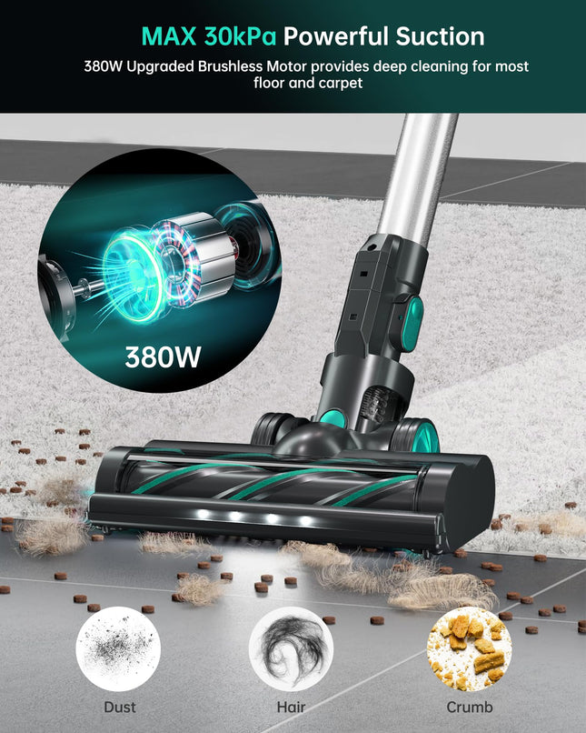 Fabuletta Cordless Vacuum Cleaner With 50 Mins Runtime, 30Kpa Powerful Suction Stick Vacuum, 3 Suction Modes, 6 In 1 Lightweight Wireless Vacuum Cleaners For Home Pet Hair Carpet Hardwood Floor