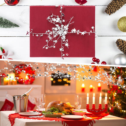 75 Feet Silver Star Tinsel Wire Garlands Christmas Sparkly Star Tinsel Garlands with Wire Decorations for Xmas Tree Home Wedding Birtahday Party Festive Ornament