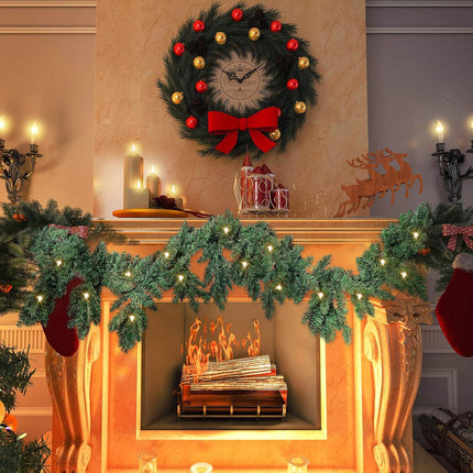 Jutom 1 Piece 9 Feet Christmas Cascading Garland with Lights Christmas Pine Garland Artificial Faux Pine Greenery Garlands Realistic Lighted Garland for Door Mantel Fireplace Stairs Indoor Outdoor