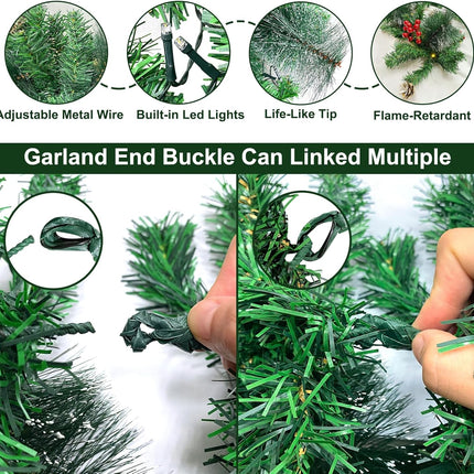 6 Ft by 10 Inch Pre-lit Artificial Christmas Garland 30 Warm Lights Timer 8 Modes Battery Powered 170 Branch Snowy Bristle Pine 132 Red Berries 12 Pinecone Xmas Decoration Indoor Home Mantle Fireplace