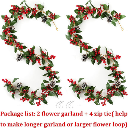 Christmas Garland Decorations for Mantle: Blosmon 2 PCS 5.7ft Red Berry Mantle Fireplace Garland Indoor Faux Christmas Swags and Garlands for Xmas Holiday Front Door Window Table Staircase Decor