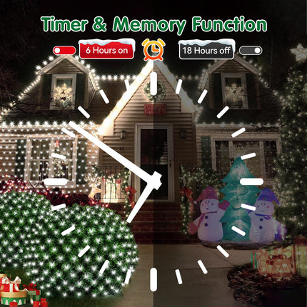 Hezbjiti Christmas Net Lights, 280 LED Mesh Lights 9.8FT x 6.6FT 8 Modes Waterproof Outdoor Christmas Decoration Lights Green Wire for Bushes, Trees, Lawn, Yard, Garden Party (Cool White)
