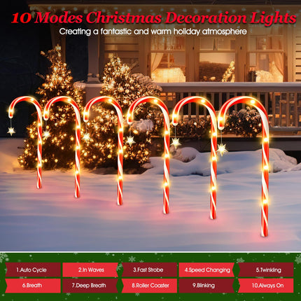 24 Pack Christmas Decorations Outdoor, 56.5ft Long 10 Modes Solar Candy Cane Christmas Pathway Lights Outdoor, Solar Powered and USB Charging, Waterproof Outside Christmas Decorations for Yard Garden