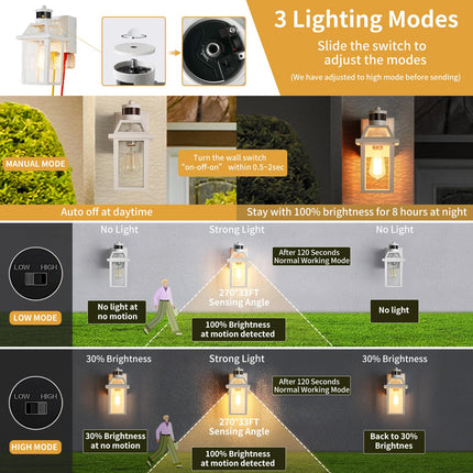 Porch Lights with GFCI Outlet, Dusk to Dawn Motion Sensor Outdoor Lights, 3 Lighting Modes Exterior Light Fixture, Outside Lights for House Front Door Patio Garage(White)