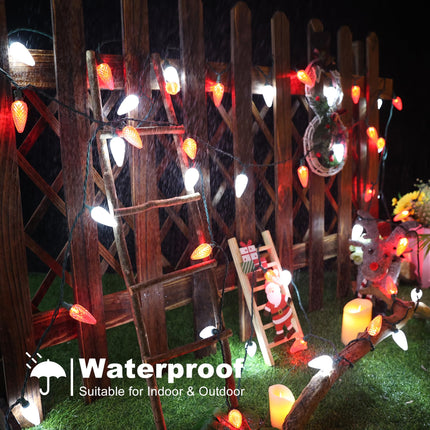 Brizled Red & White Christmas Lights, 33ft 50 LED Faceted C9 String Lights Outdoor, Connectable Christmas Tree Lights, UL Indoor Xmas Lights Waterproof for Christmas House Roof Party Decor