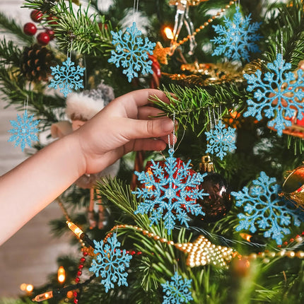 36 Pack Blue Snowflake Ornaments, Christmas Tree Decorations, Plastic Glitter Hanging Snow Flakes for Indoor Winter Christmas Tree Wonderland Decor