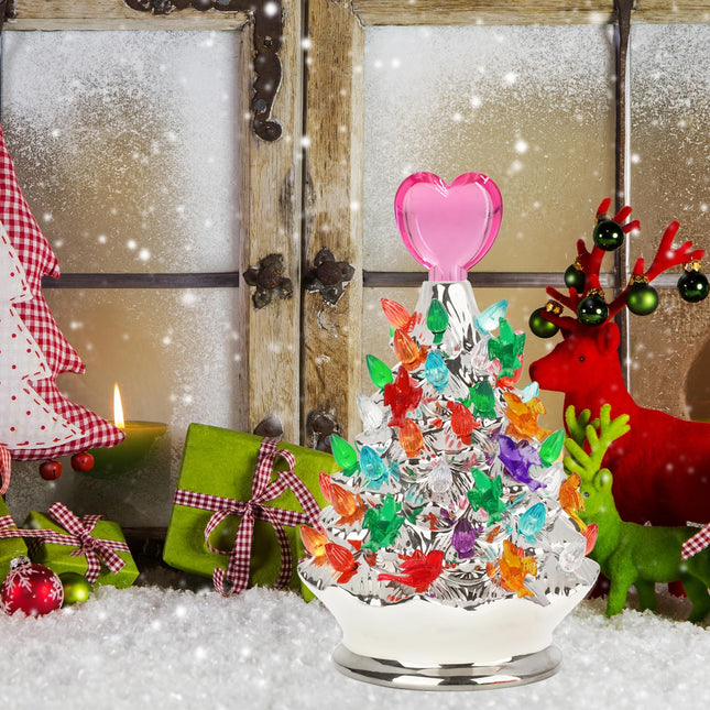 135 Pcs 7 Kinds of Ceramic Christmas Tree Replacement Light Bulbs, Ceramic Tree Medium Multicolor Twist Light Ornaments, Included Christmas Tree Star Heart Angel Topper