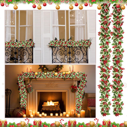 Lyrow 6 Pieces 6 ft Red Berry Christmas Garland Decoration Artificial Berry Garland Flexible Christmas Faux Garland for Outdoor Indoor Tree Fireplace Mantle Door Table Home Winter Holiday Farmhouse