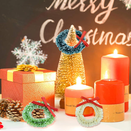18 Pcs Mini Christmas Wreaths Decorations Artificial Miniature Frost Sisal Christmas Tree Wreaths for Dollhouse Embellishments, Xmas Tree Hanging, Card Model Making, Arts and Crafts Décor
