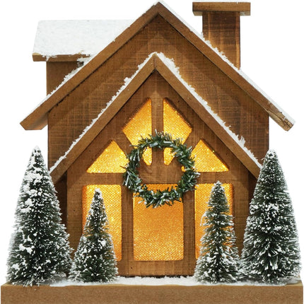 Christmas Decorations for Home Led Lighted Wooden Snow Winter Scene Christmas Village Ski Lodge Farmhouse Christmas Tree Wreath House Rustic Tabletop Holiday Decor Xmas Signs