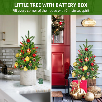 2Pcs Prelit Porch Christmas Trees 30 inch Lighted Outdoor Christmas Trees 120 LED Warm Light Lighted Pathway Flowerpot Christmas Trees with Timer Function Auto On/Off 8 Mode Lighting Battery Powered