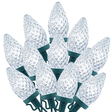 C9 Christmas String Lights White, 66ft 100 LED Faceted Christmas Lights on Green Wire, Plug-in Large Bulb Strawberry String Lights for House Roof Roofline Christmas Tree Party Outdoor