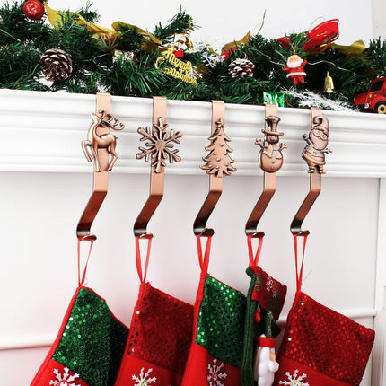 Set of 5 Christmas Stocking Holder for Mantel Christmas Stocking Hangers for Mantel Stocking Hooks for Fireplace Stocking Metal Clip for Christmas Decoration