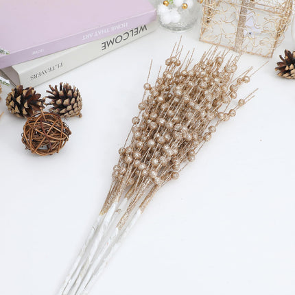 30-Pack Christmas Picks and Sprays Champagne Gold Artificial Glitter Berry Stems Branches Twigs Sticks Sprigs Christmas Tree Decorations, Ornaments for Garland, Wreath, Flowers and Tree Topper