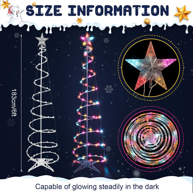 Macarrie 2 Pack 6 Ft Spiral Christmas Trees Outdoor Light Up Christmas Tree 125 LEDs Plug in Tree Decor Cone Tree Decoration with Star Tree Topper for Christmas Outside Yard Porch Home (Multi Color)